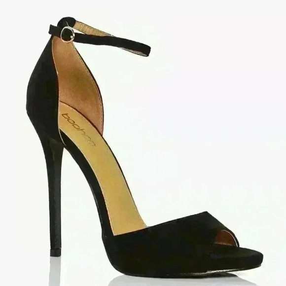 NIB Boohoo Women's Rosie Peeptoe Black Vegan Two Part Heel Sandal Sz 10 $44 - Picture 1 of 4